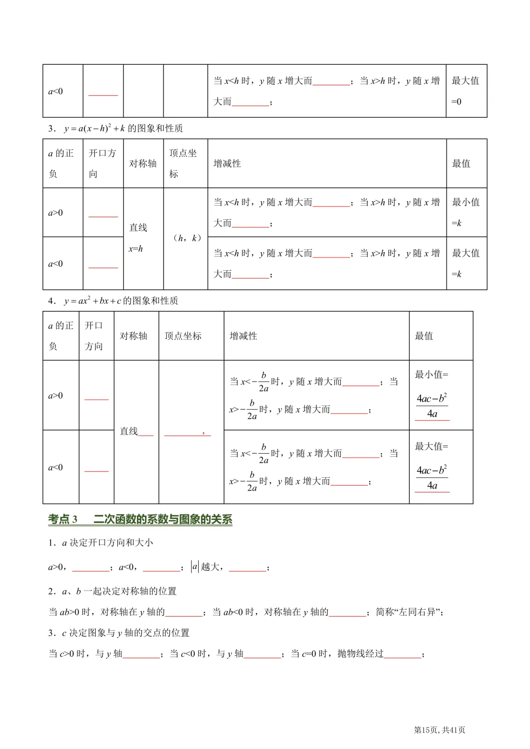 中考数学必背核心知识点(26个专题,84个核心考点)【挖空版+背诵版】-第17张图片-四季读书网