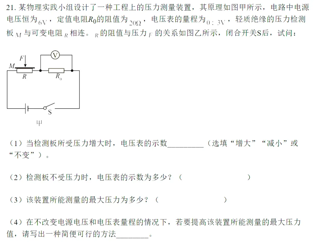 2023河南中考物理压轴试题第21题·"压力测量装置"逐问精解(解法+知识点+易错点)-第1张图片-四季读书网 2023河南中考物理压轴试题第21题·"压力测量装置"逐问精解(解法+知识点+易错点)-第1张图片-四季读书网