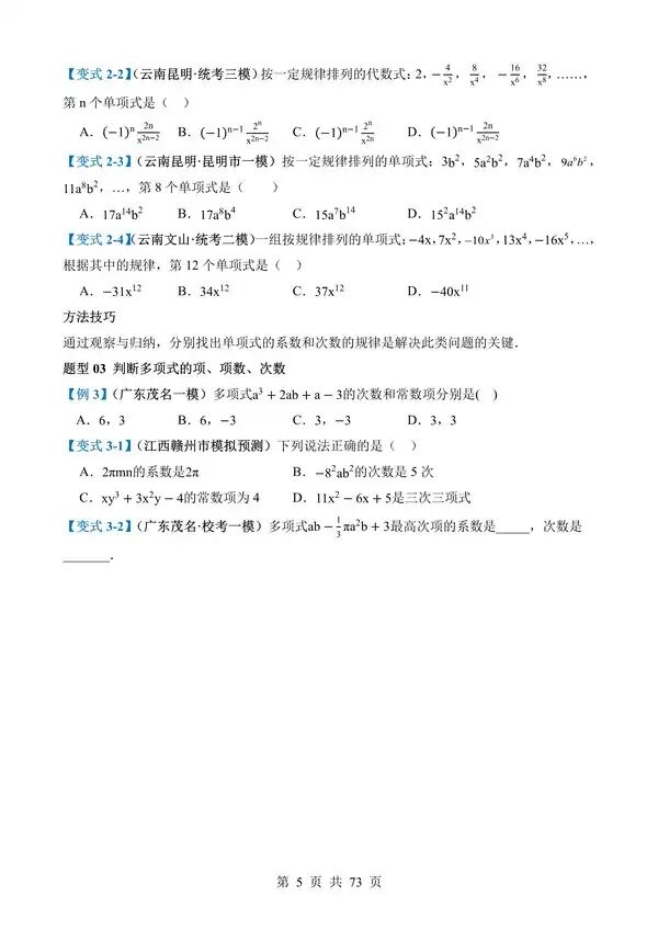 中考数学一轮复习讲练测专题02《整式与因式分解》含答案-第5张图片-四季读书网 中考数学一轮复习讲练测专题02《整式与因式分解》含答案-第5张图片-四季读书网
