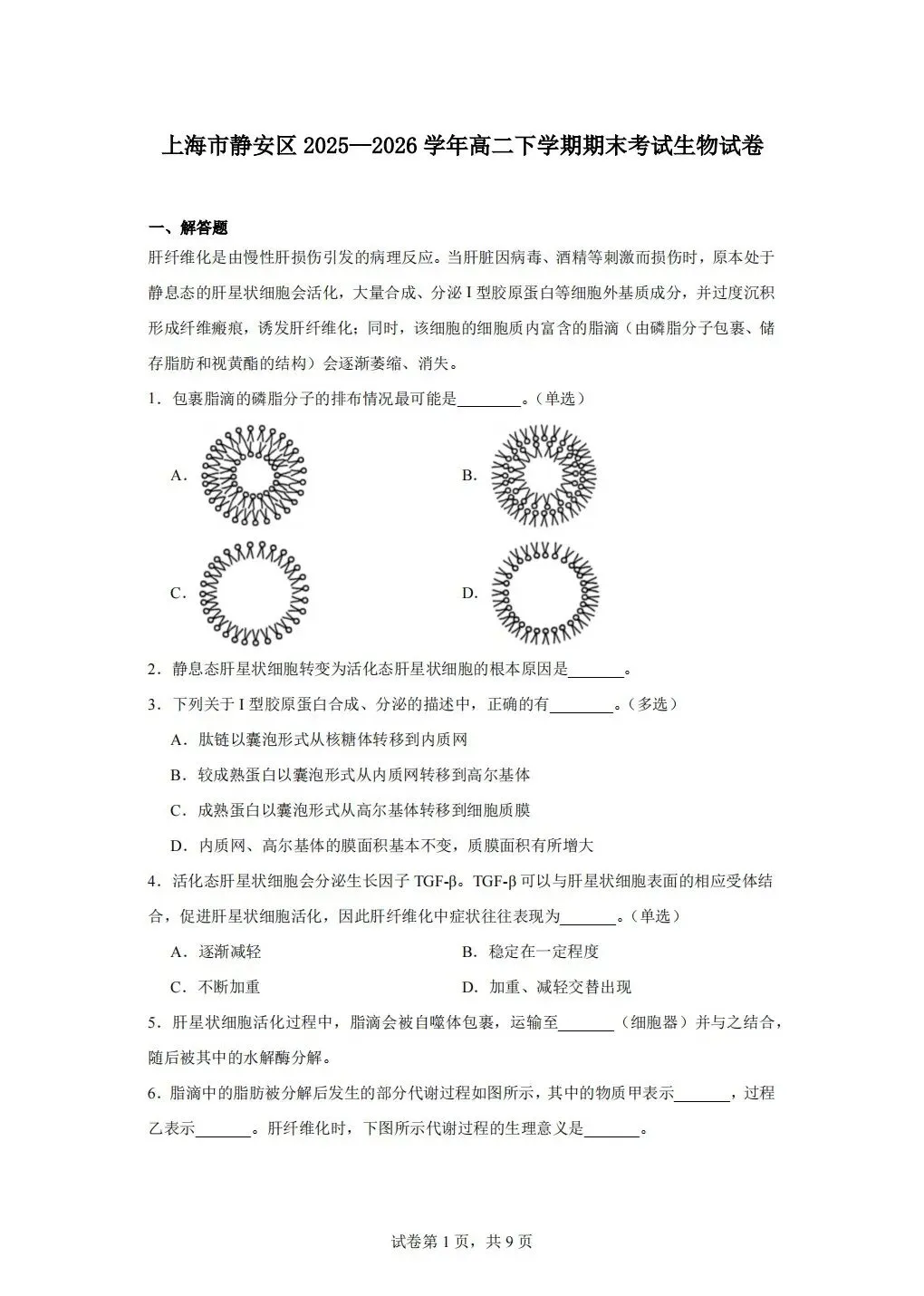 2026年静安区高二期末试卷-第1张图片-四季读书网