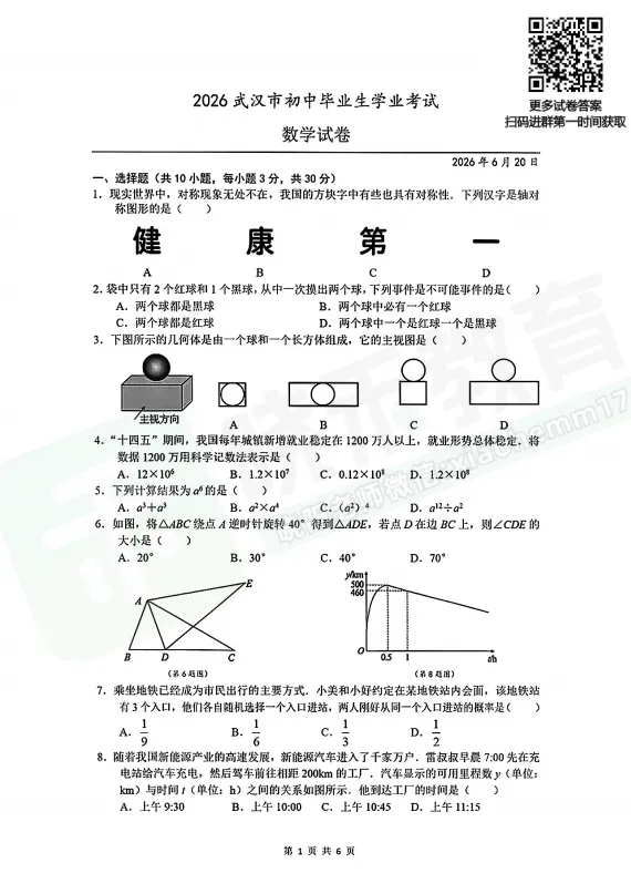 2026武汉中考语文、数学、物理、化学、英语试卷及答案出炉!-第12张图片-四季读书网
