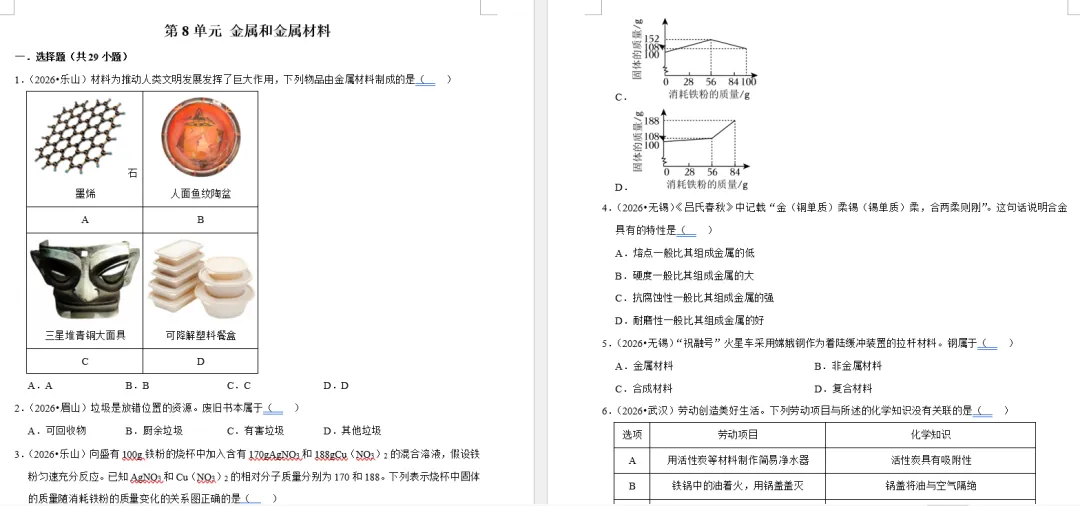 重磅资料!2026 全国各省市中考化学真题按单元分类汇编(含答案和解析,Word 可编辑文档)-第10张图片-四季读书网