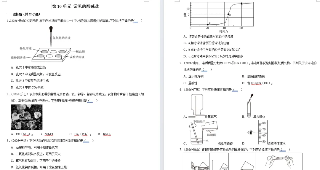 重磅资料!2026 全国各省市中考化学真题按单元分类汇编(含答案和解析,Word 可编辑文档)-第12张图片-四季读书网