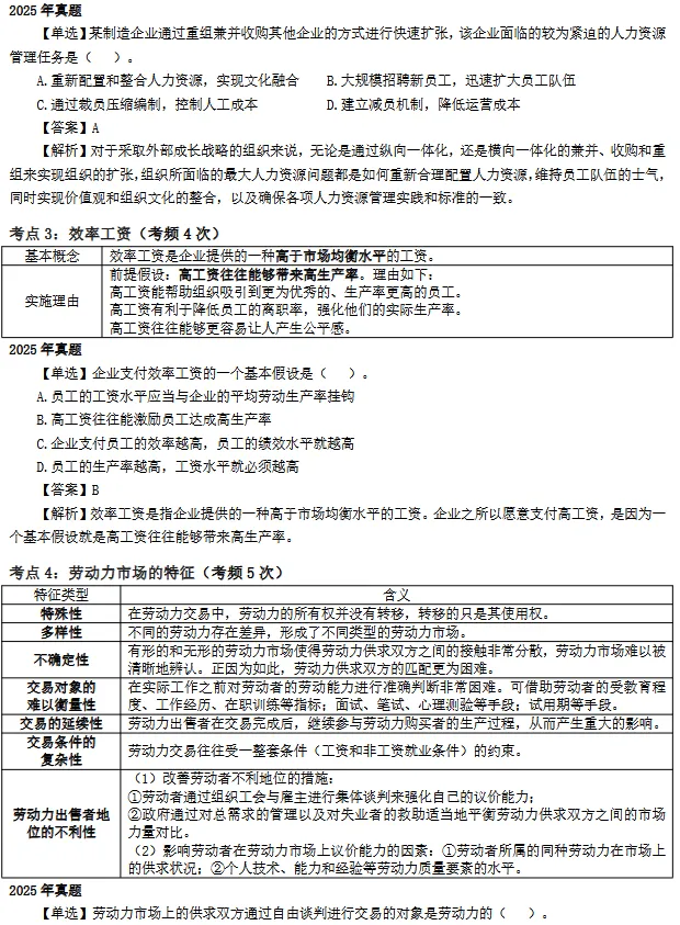 中级经济师人力真题考点精粹-第4张图片-四季读书网