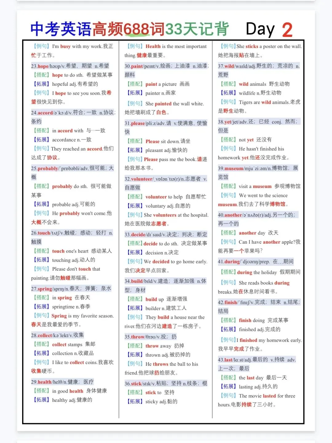 英语提分关键!中考688高频词汇背默资料抓紧收好-第2张图片-四季读书网 英语提分关键!中考688高频词汇背默资料抓紧收好-第2张图片-四季读书网