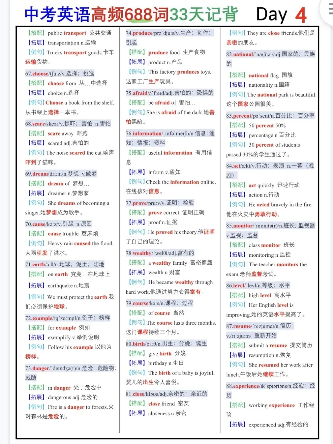 英语提分关键!中考688高频词汇背默资料抓紧收好-第4张图片-四季读书网 英语提分关键!中考688高频词汇背默资料抓紧收好-第4张图片-四季读书网