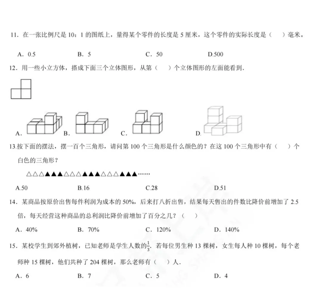 2025年小学数学选调教师进城模拟试卷三-第2张图片-四季读书网