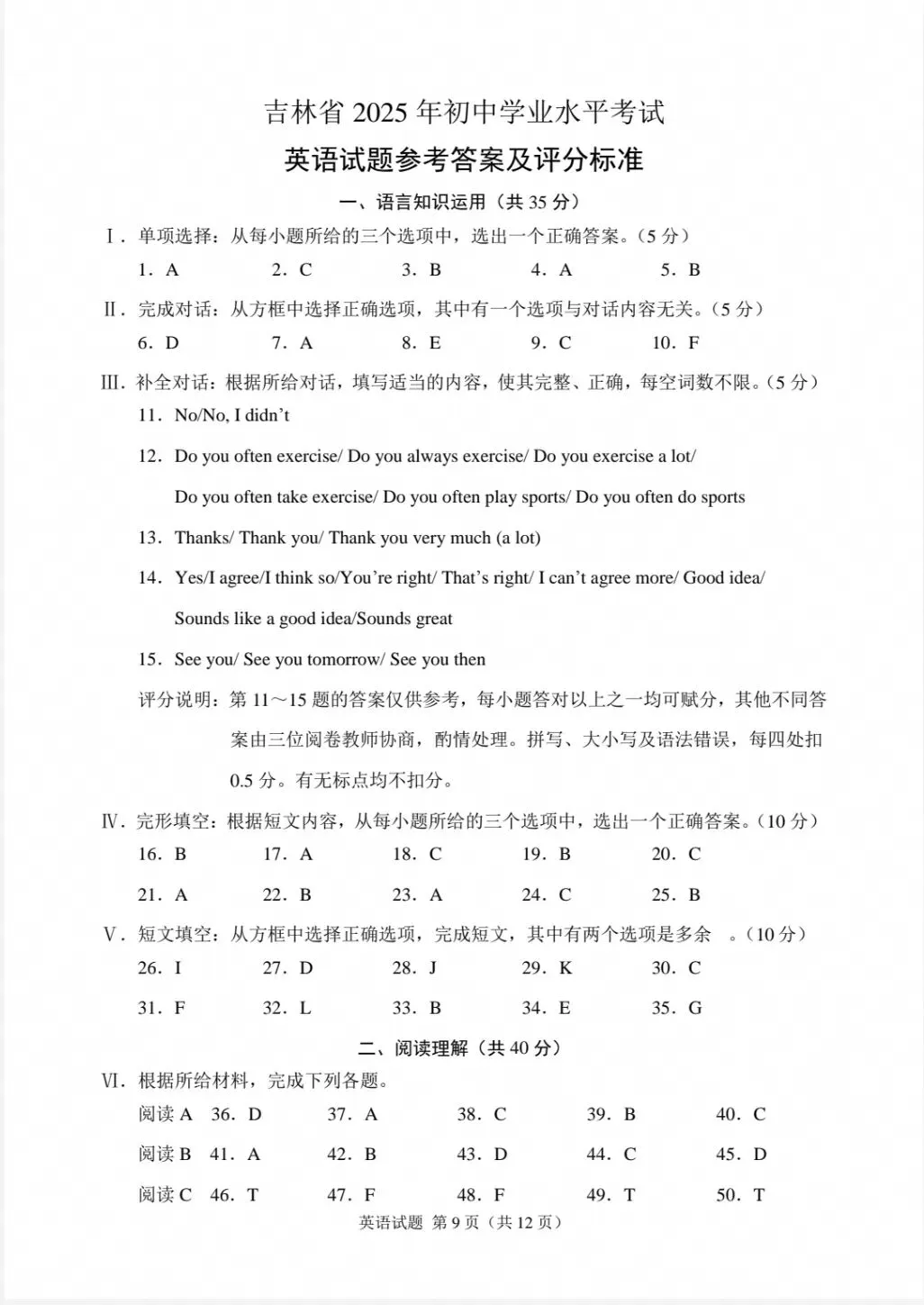 2025年吉林省中考英语真题(含答案及评分标准)-第9张图片-四季读书网
