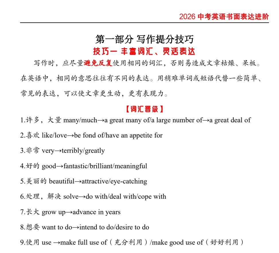 英语作文总丢分拉低总分?2026 中考英语作文进阶素材,范文 + 万能句式直接打印练-第1张图片-四季读书网