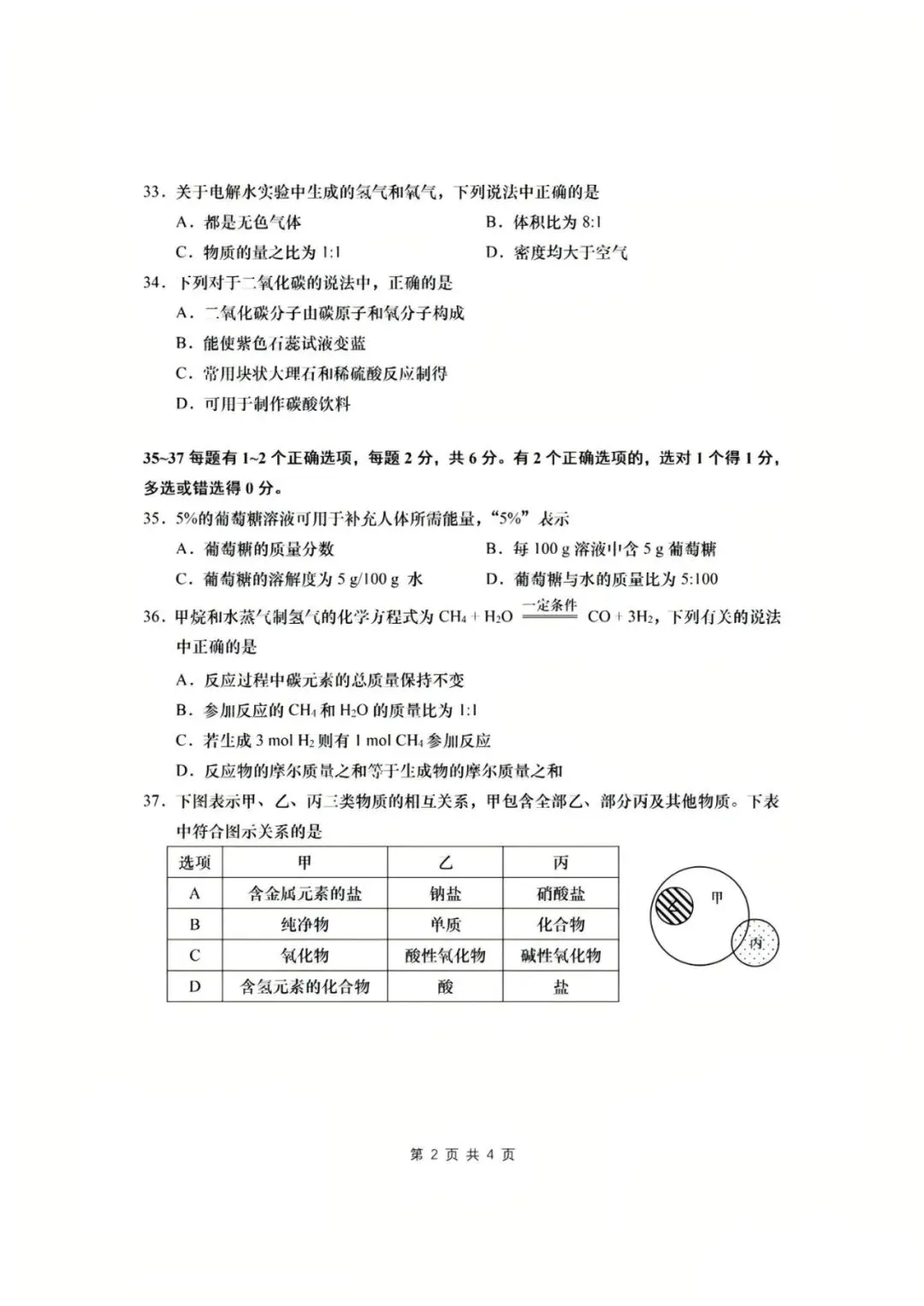 【中考】2022年上海市初中学业水平考试化学试卷和答案-第2张图片-四季读书网