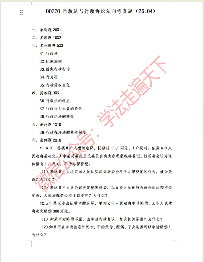 00220 行政法与行政诉讼法自考真题(26.04)-第1张图片-四季读书网 00220 行政法与行政诉讼法自考真题(26.04)-第1张图片-四季读书网