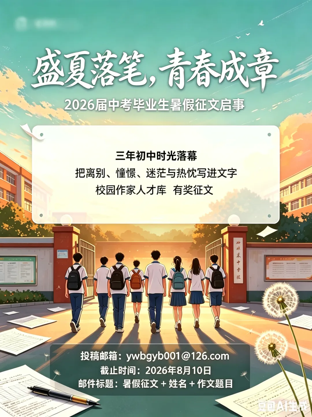 2026届中考毕业生暑假有奖征文来了-第1张图片-四季读书网 2026届中考毕业生暑假有奖征文来了-第1张图片-四季读书网
