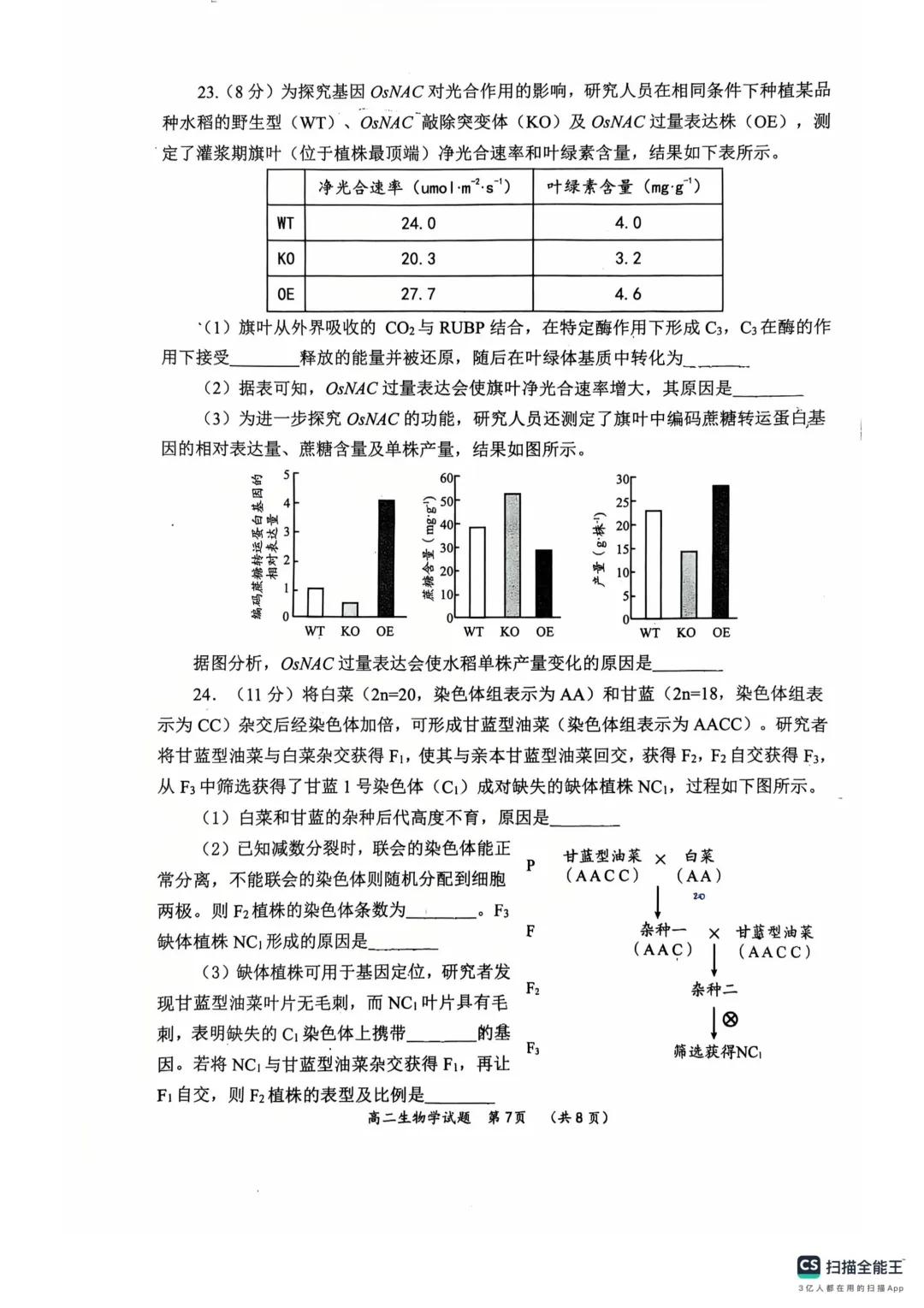 新高二自测 往年校际联考 开学考生物学试卷-第7张图片-四季读书网
