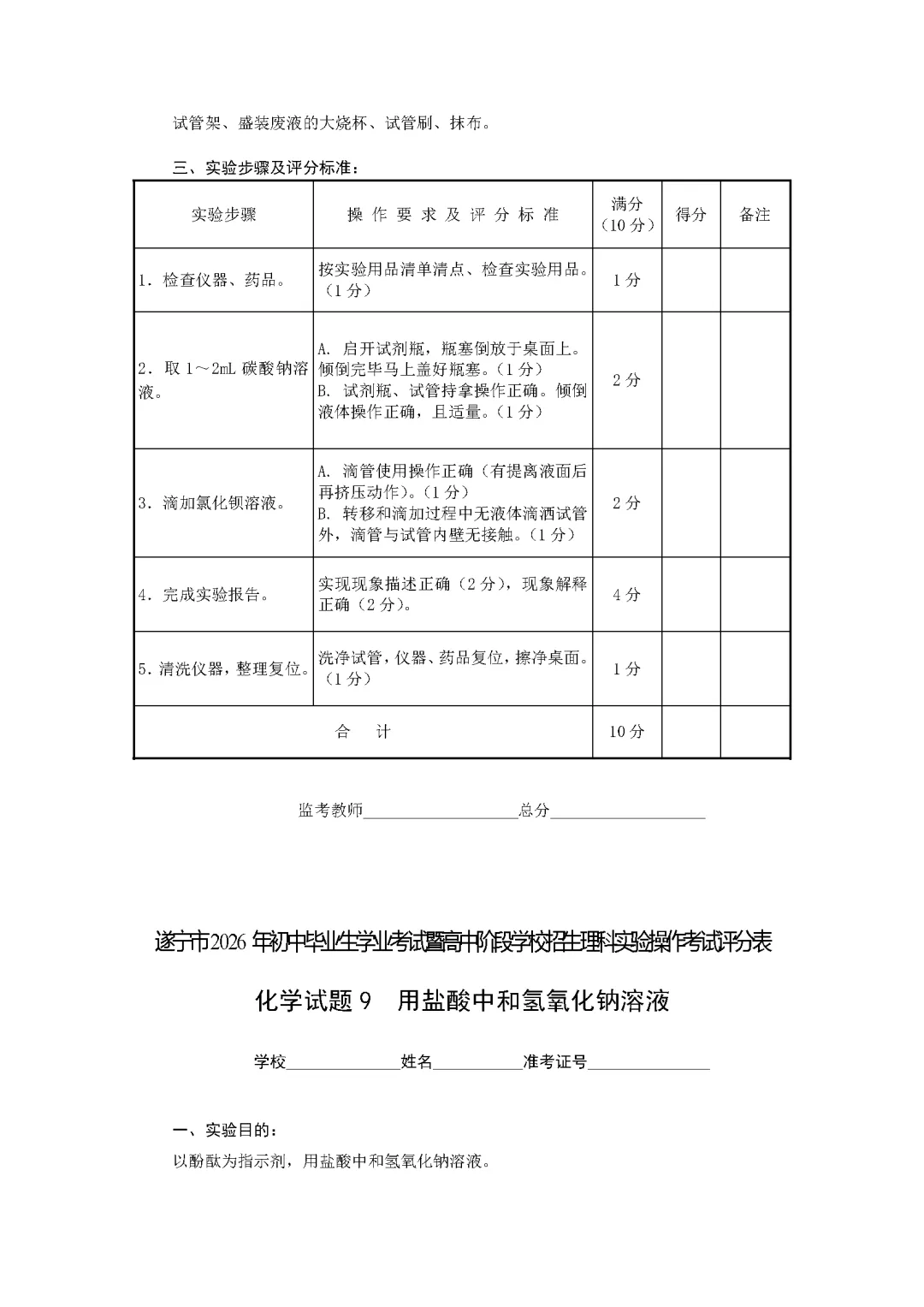 遂宁市2026年中考化学实验操作考试试题(含评分细则)-第42张图片-四季读书网 遂宁市2026年中考化学实验操作考试试题(含评分细则)-第42张图片-四季读书网