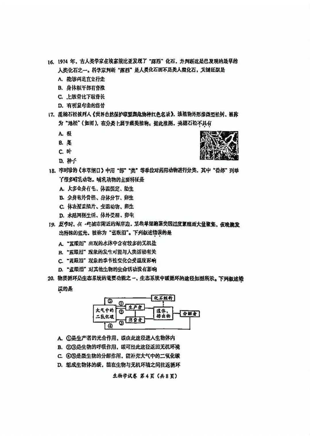2025成都中考生物真题与答案-第4张图片-四季读书网