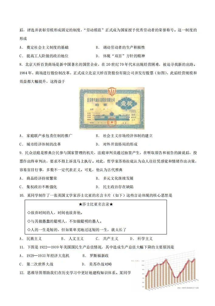 【中考真题】|2026年四川省眉山市初中学业水平考试历史试题及答案-第3张图片-四季读书网