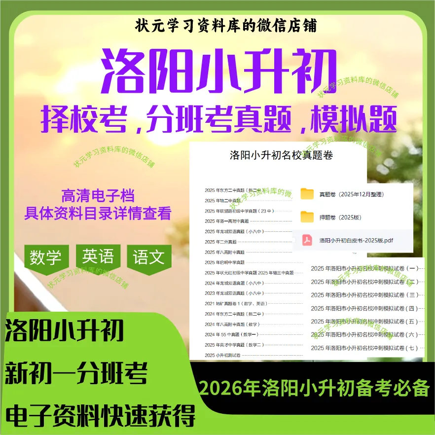 2026年洛阳小升初备考,往届真题和答案,著名机构模拟题和答案,语数英-第1张图片-四季读书网