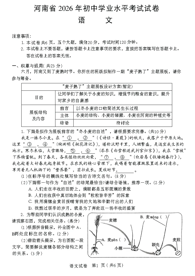 【真题试卷】2026年中考语文原版试卷-第7张图片-四季读书网
