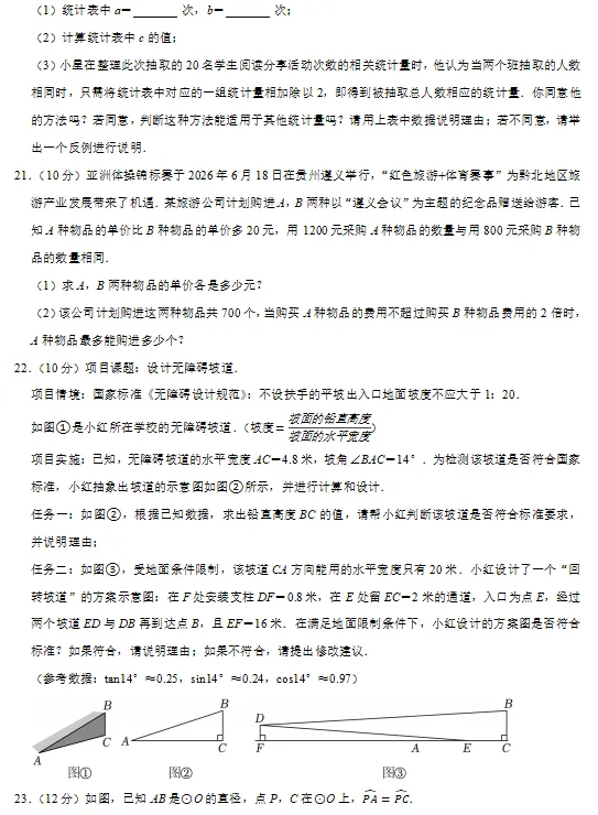 【贵州卷】2026年贵州省中考数学试卷(可下载电子版)-第5张图片-四季读书网