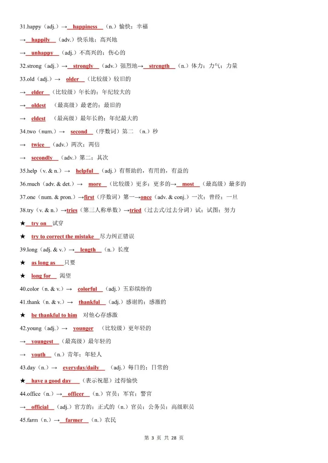 【逆袭必备】中考高频必背词形转换归纳(背诵版),电子打印版!-第4张图片-四季读书网 【逆袭必备】中考高频必背词形转换归纳(背诵版),电子打印版!-第4张图片-四季读书网