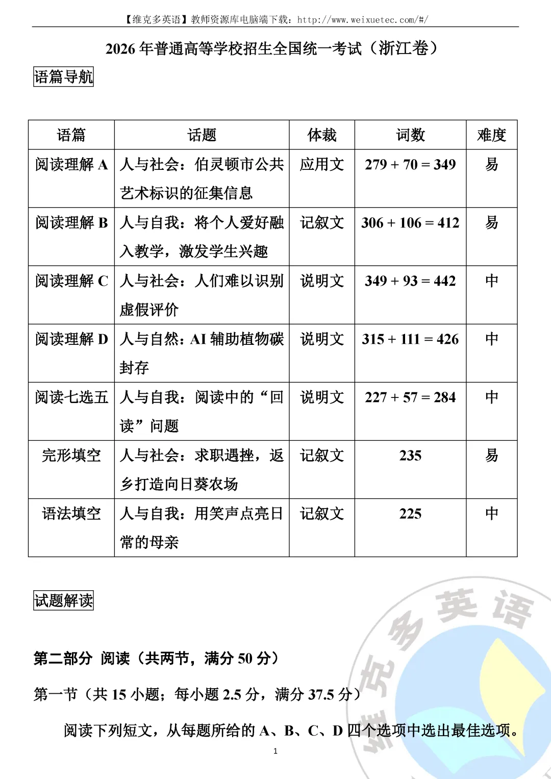深度解析 | 2026年1月高考英语真题【浙江卷】-第4张图片-四季读书网 深度解析 | 2026年1月高考英语真题【浙江卷】-第4张图片-四季读书网