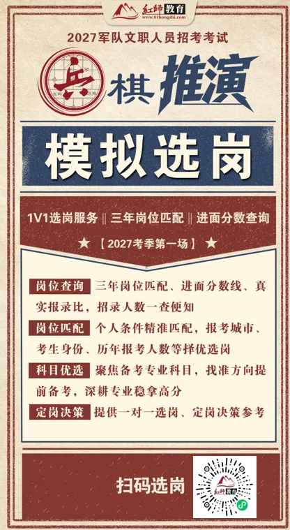 红师教育2027考季军队文职模考暨兵棋推演排位赛正式开启!今年考生必-第5张图片-四季读书网