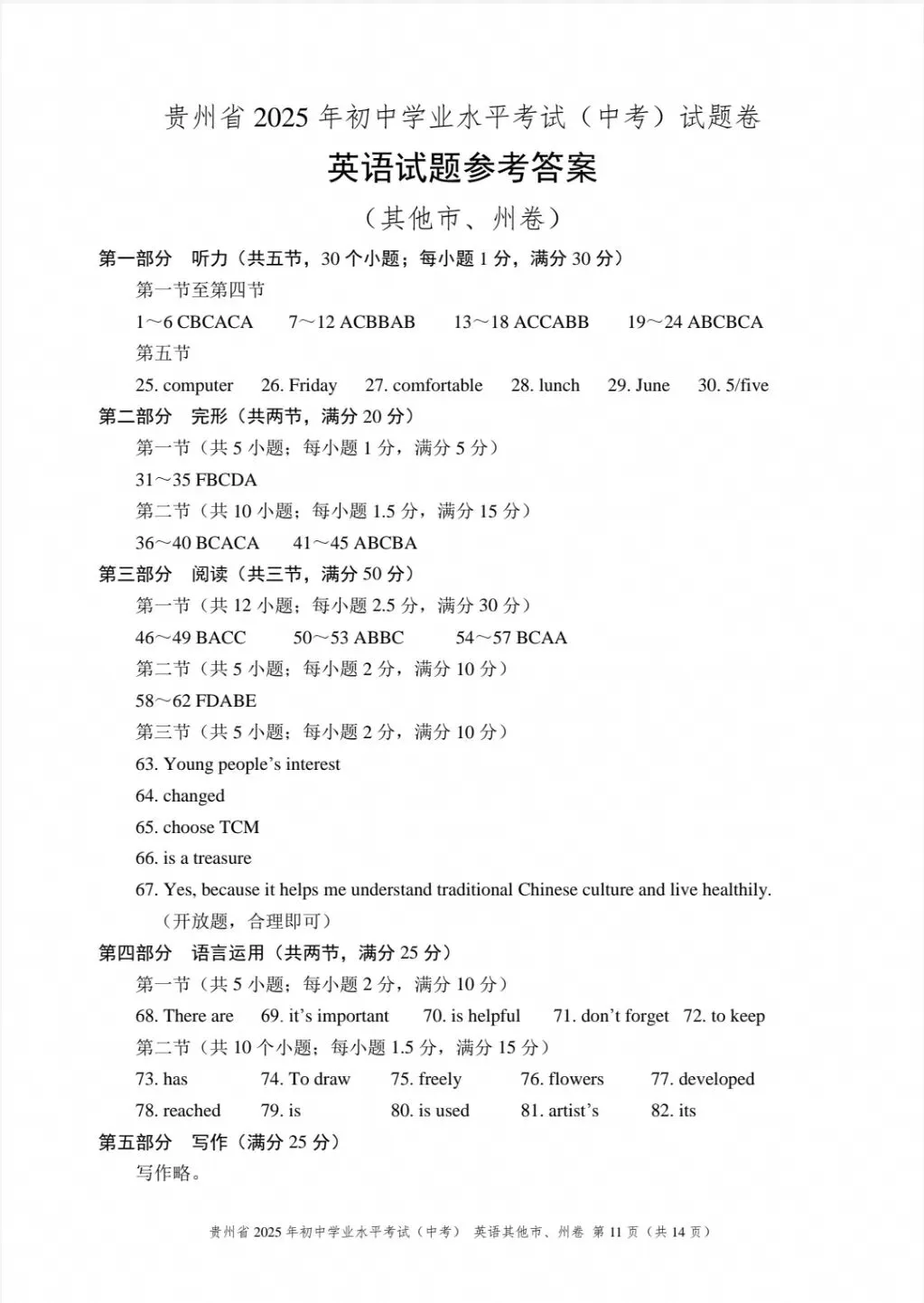 2025年贵州省中考英语真题(含答案)-第11张图片-四季读书网
