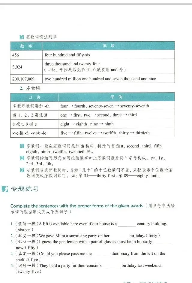 中考英语语法总复习之数词-第2张图片-四季读书网