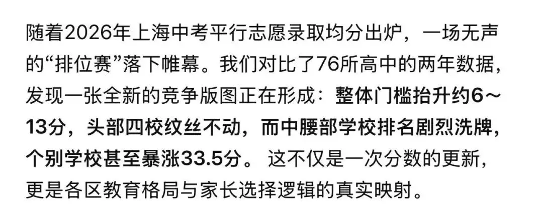 2026/2025上海中考平行志愿分数线对照:76校涨跌一览-第2张图片-四季读书网 2026/2025上海中考平行志愿分数线对照:76校涨跌一览-第2张图片-四季读书网
