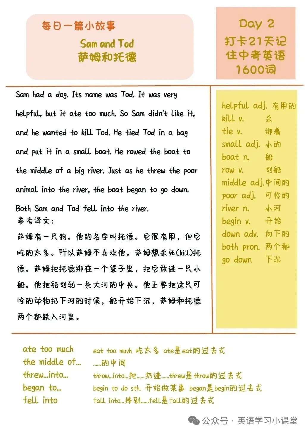 初中英语:21篇短文搞定中考英语1600单词(1-21)高清打印版-第4张图片-四季读书网