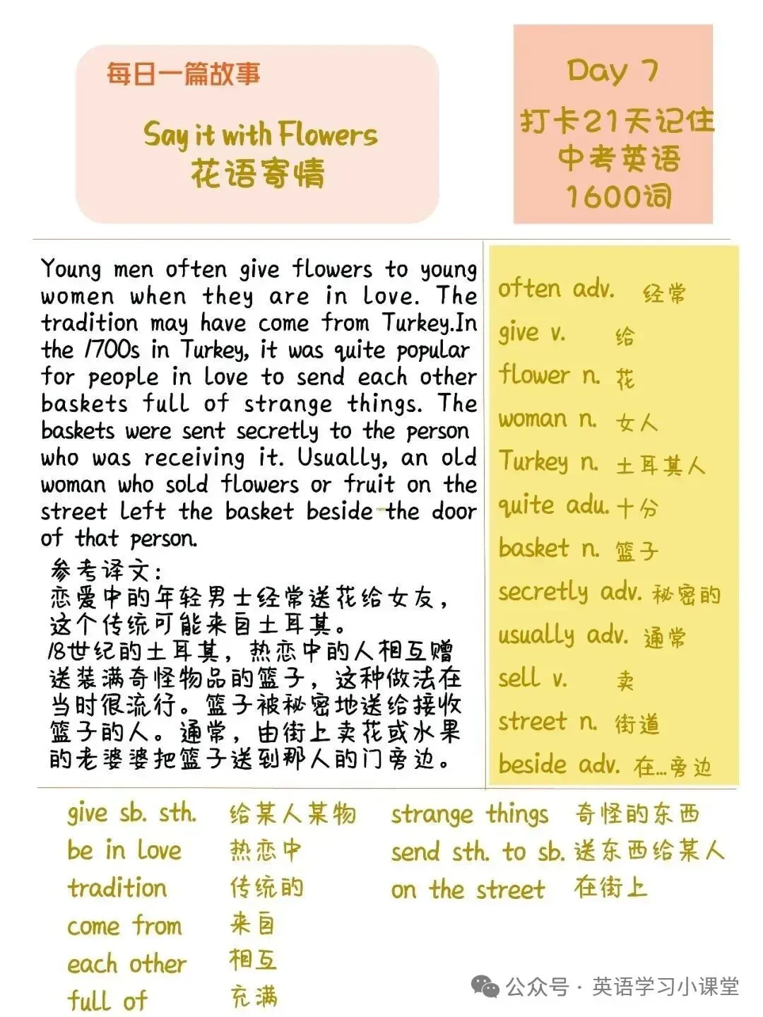初中英语:21篇短文搞定中考英语1600单词(1-21)高清打印版-第13张图片-四季读书网