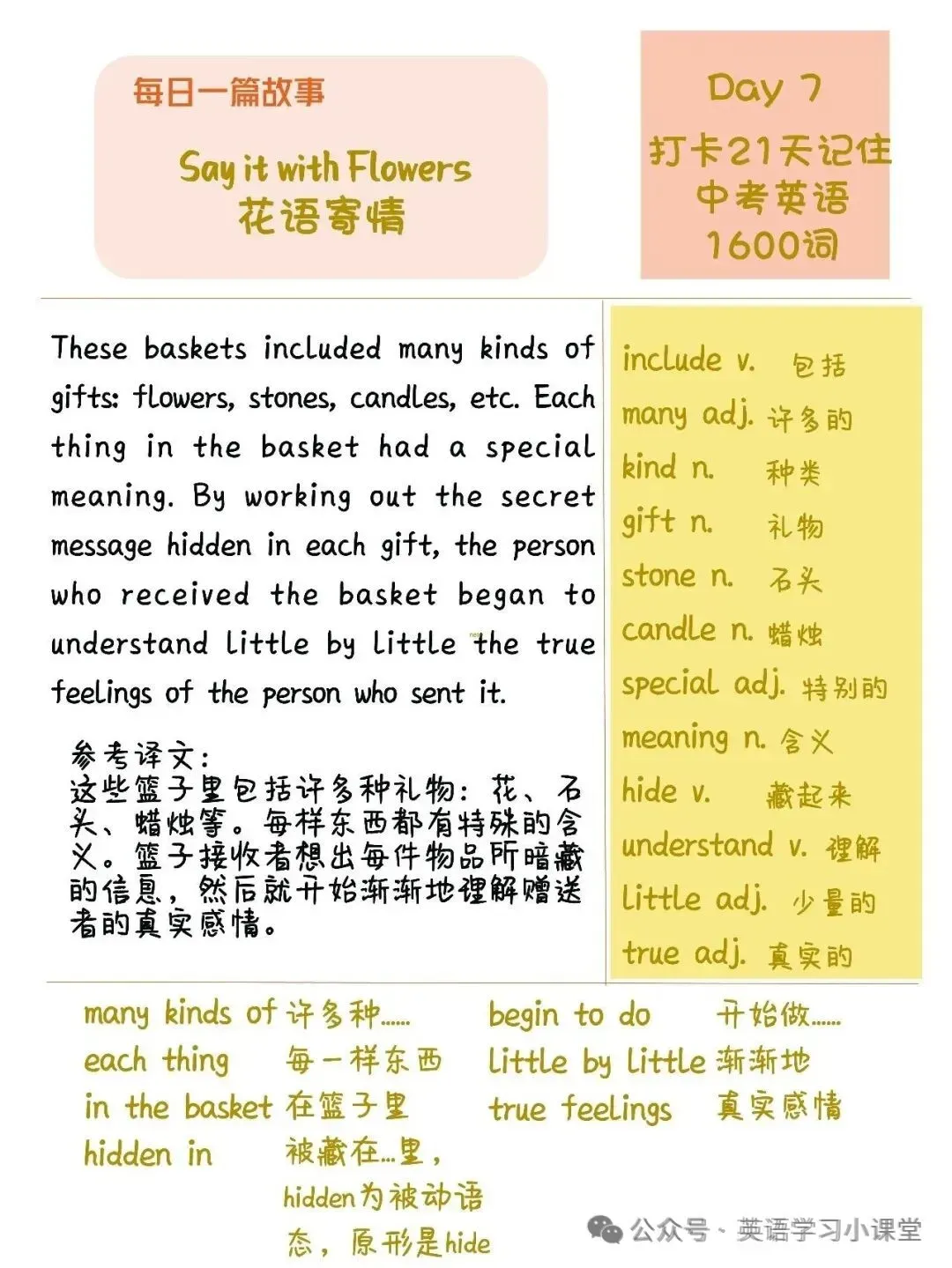 初中英语:21篇短文搞定中考英语1600单词(1-21)高清打印版-第14张图片-四季读书网