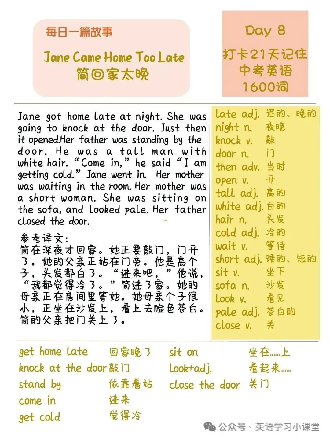 初中英语:21篇短文搞定中考英语1600单词(1-21)高清打印版-第15张图片-四季读书网