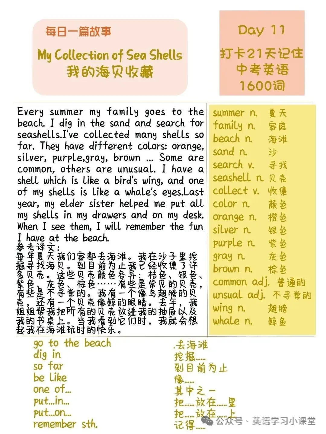 初中英语:21篇短文搞定中考英语1600单词(1-21)高清打印版-第21张图片-四季读书网