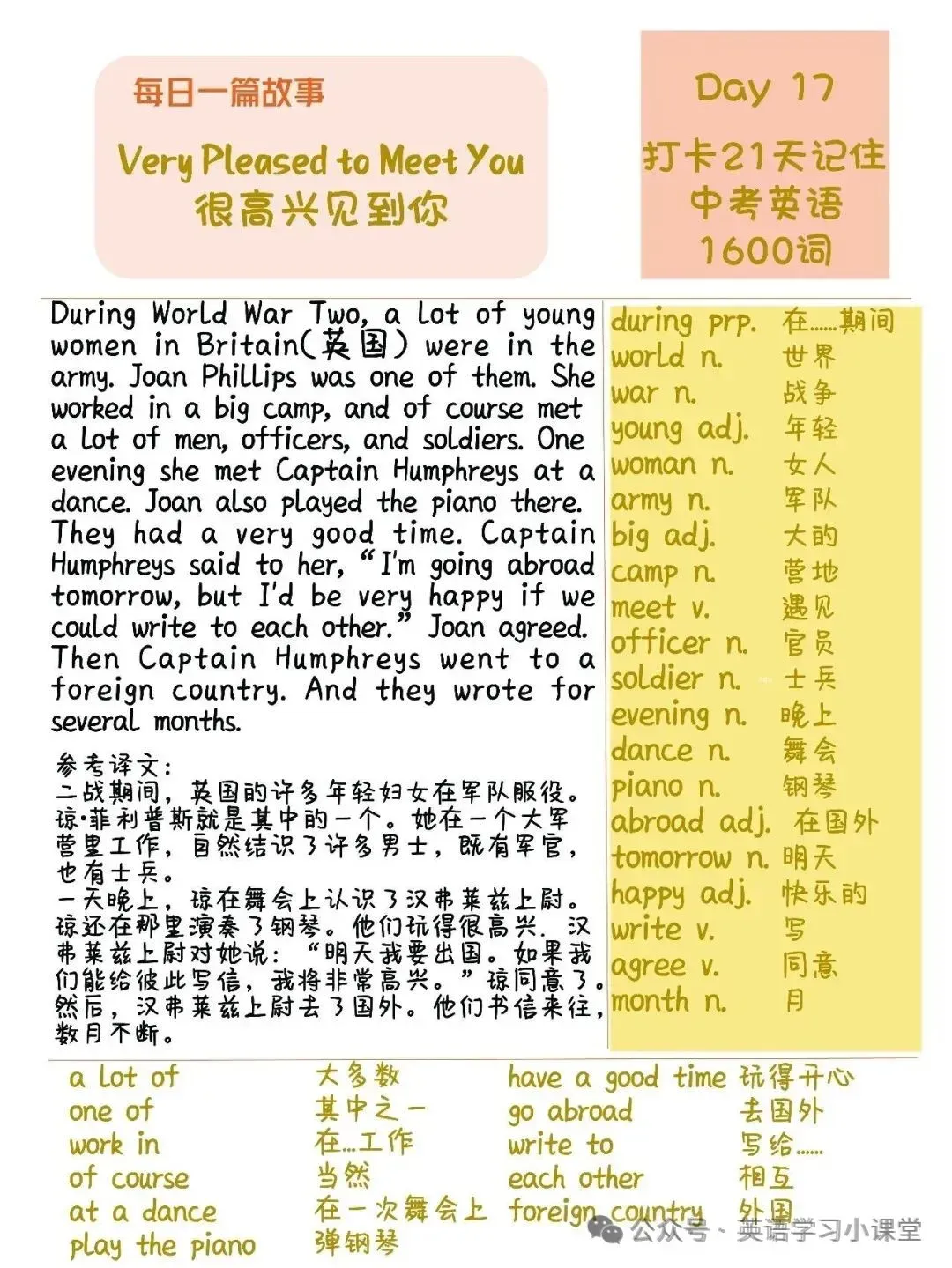 初中英语:21篇短文搞定中考英语1600单词(1-21)高清打印版-第30张图片-四季读书网