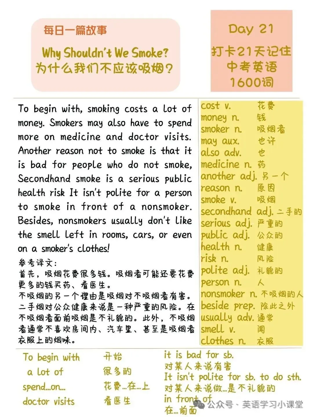 初中英语:21篇短文搞定中考英语1600单词(1-21)高清打印版-第37张图片-四季读书网