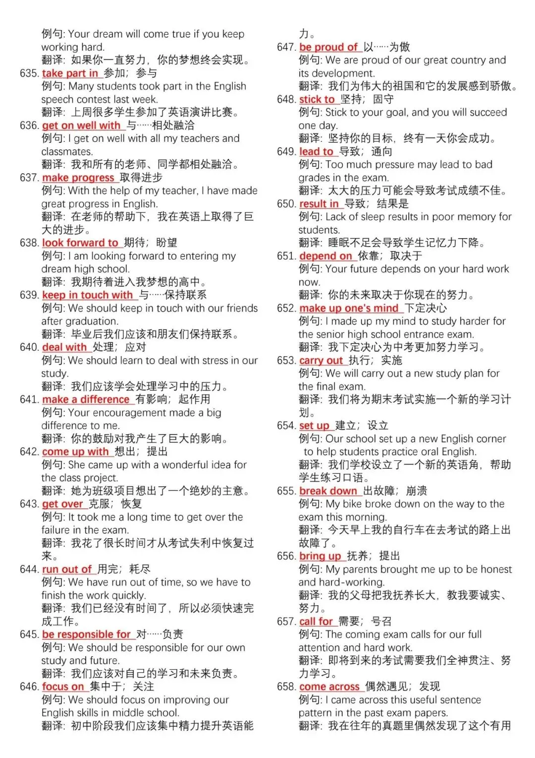 中考英语700个核心动词短语 例句总结-第14张图片-四季读书网