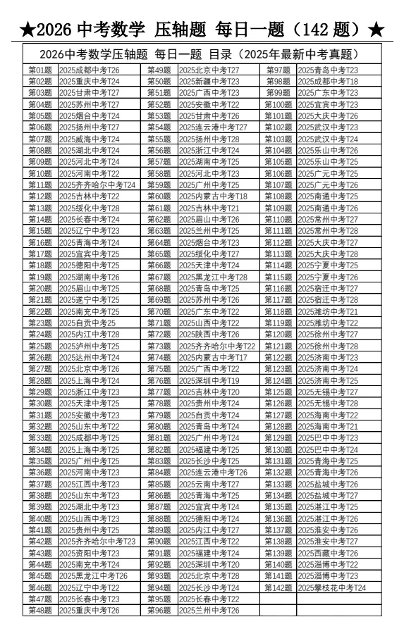 中考数学每日一题(压轴题142道)-第3张图片-四季读书网 中考数学每日一题(压轴题142道)-第3张图片-四季读书网