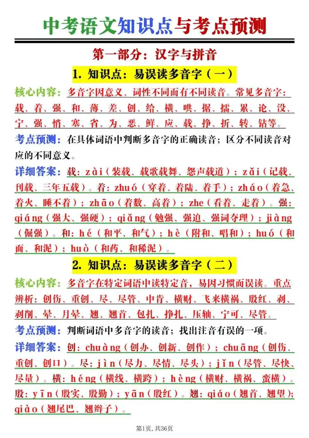 中考语文知识点与考点预测-第1张图片-四季读书网