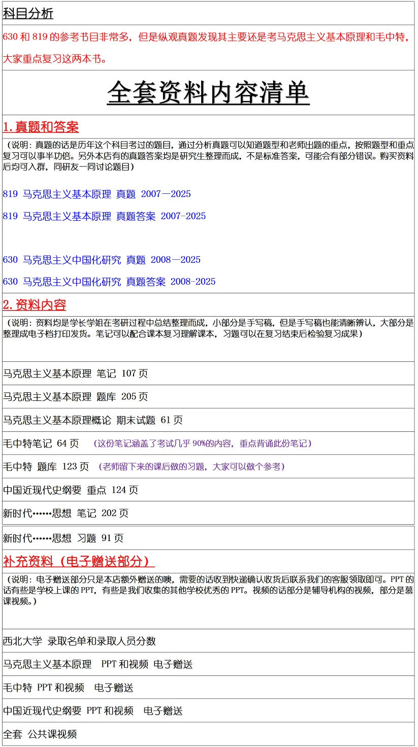 西北大学2027考研真题和资料 | 西北大学马克思主义理论考研630马克思主义中国化研究819马克思主义基本原理真题答案笔记习题!持续更新…-第18张图片-四季读书网