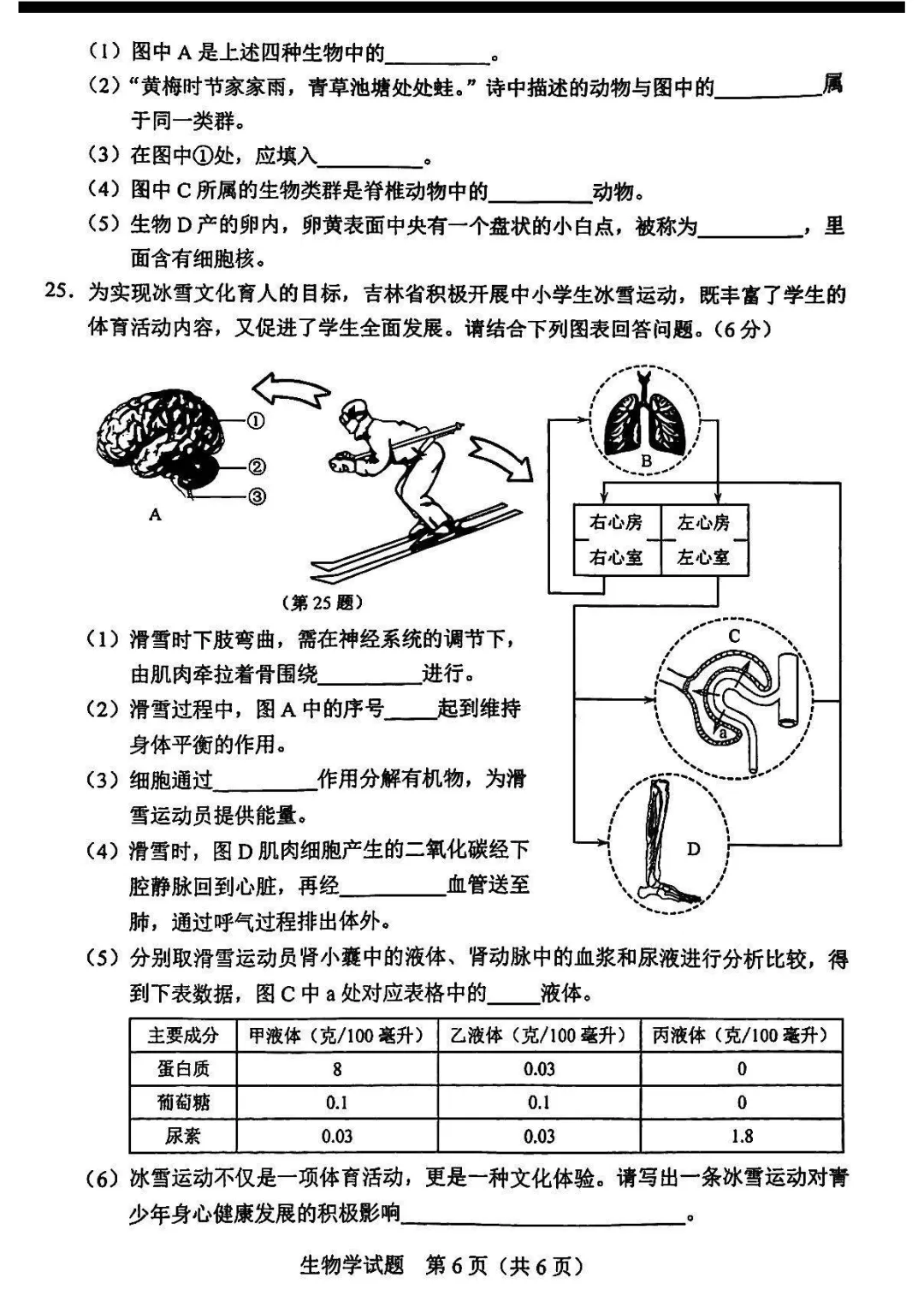 2025吉林中考生物真题与答案-第6张图片-四季读书网