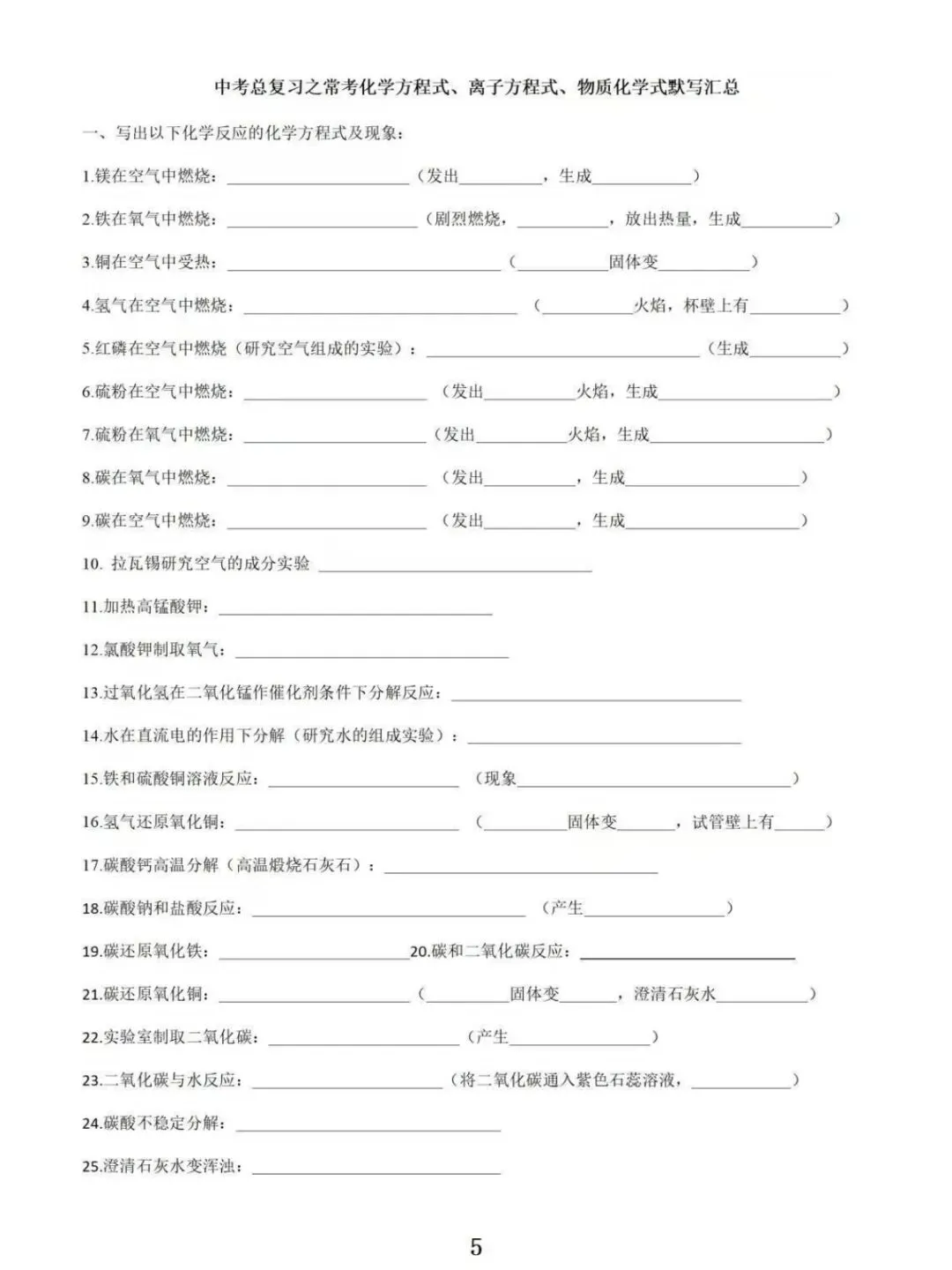 中考化学|必考方程式默写清单-第1张图片-四季读书网