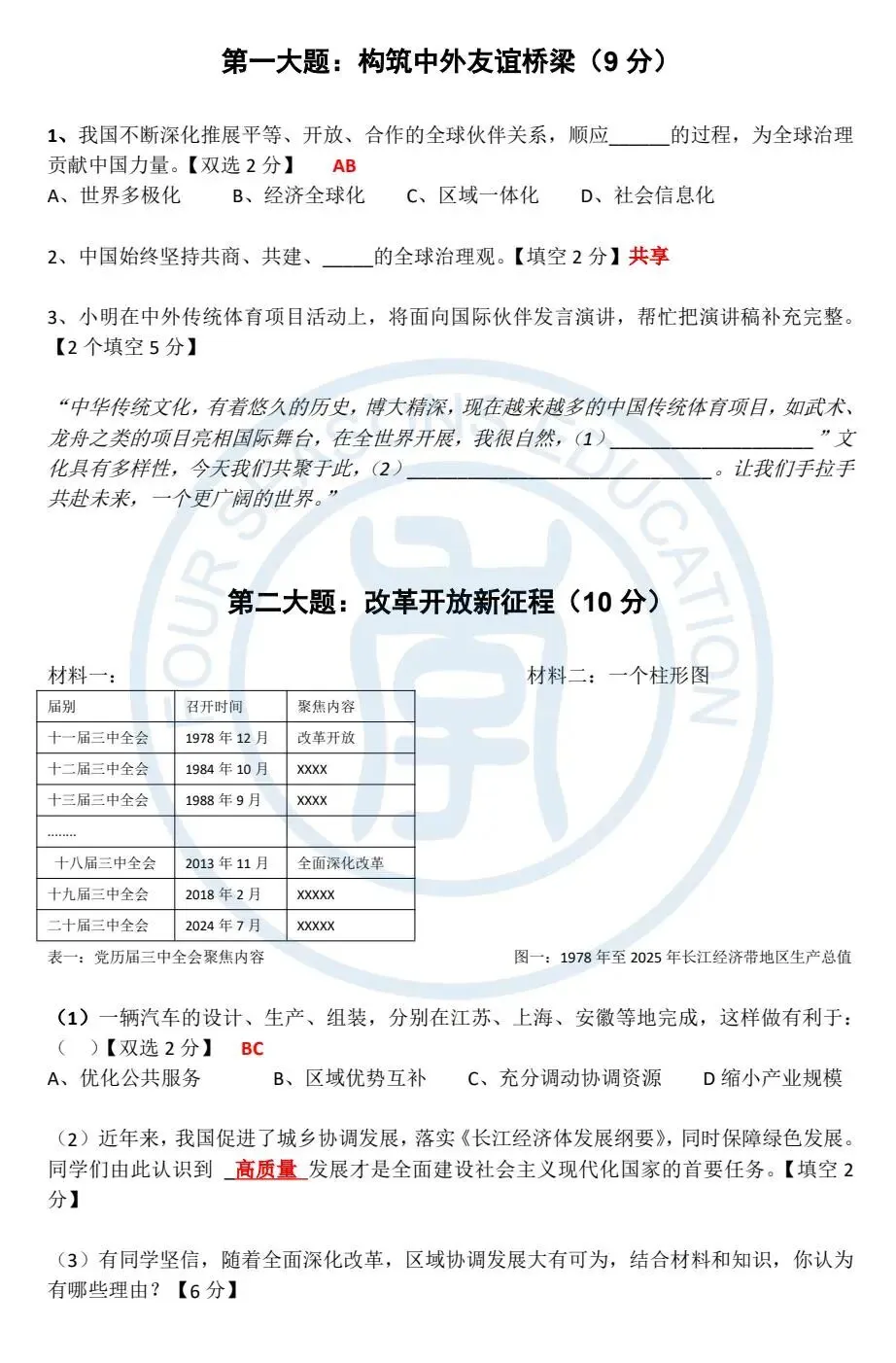 2026年上海中考道法真题(含原卷和解析)-第1张图片-四季读书网