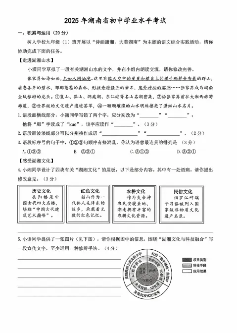 2025年湖南省中考真题语、数、英、物、化考试试卷(含答案解析)-第2张图片-四季读书网 2025年湖南省中考真题语、数、英、物、化考试试卷(含答案解析)-第2张图片-四季读书网