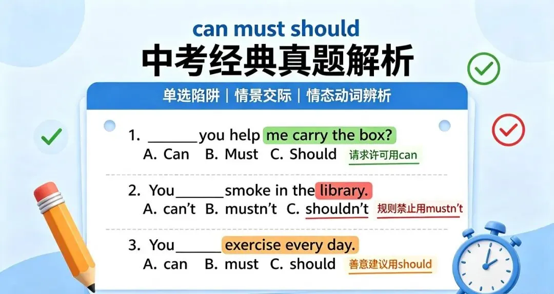 中考英语高频丢分点!can/must/should情态动词终极辨析,真题吃透不踩坑-第3张图片-四季读书网