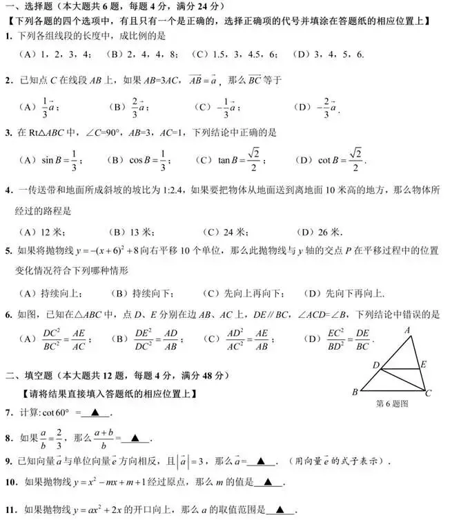 2026上海杨浦区数学一模卷(含答案)中考数学真题-第1张图片-四季读书网