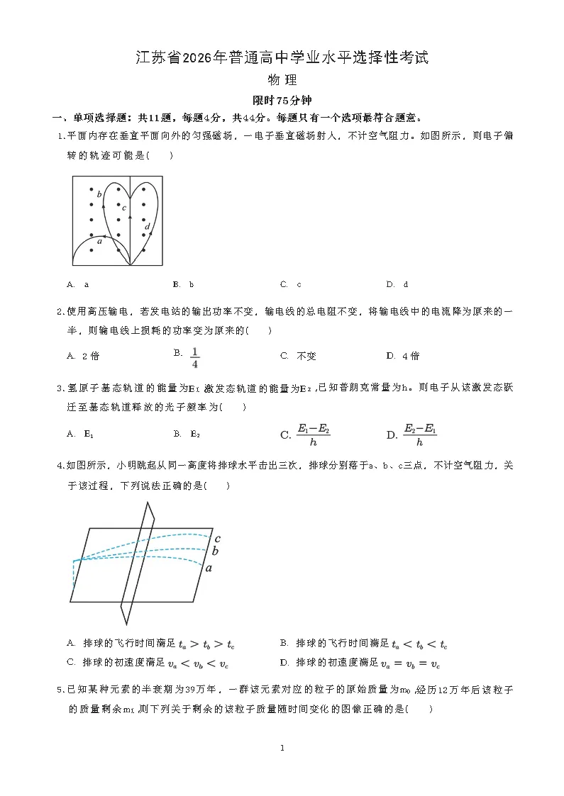 【试题】2026年江苏省高考(全科目)试卷电子版-第6张图片-四季读书网 【试题】2026年江苏省高考(全科目)试卷电子版-第6张图片-四季读书网