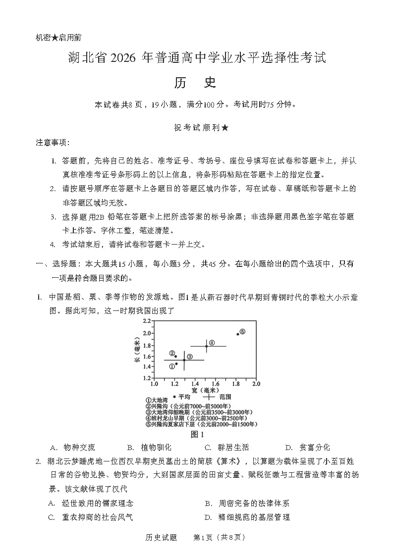 【试题】2026各地高考历史真题与答案汇总-第3张图片-四季读书网