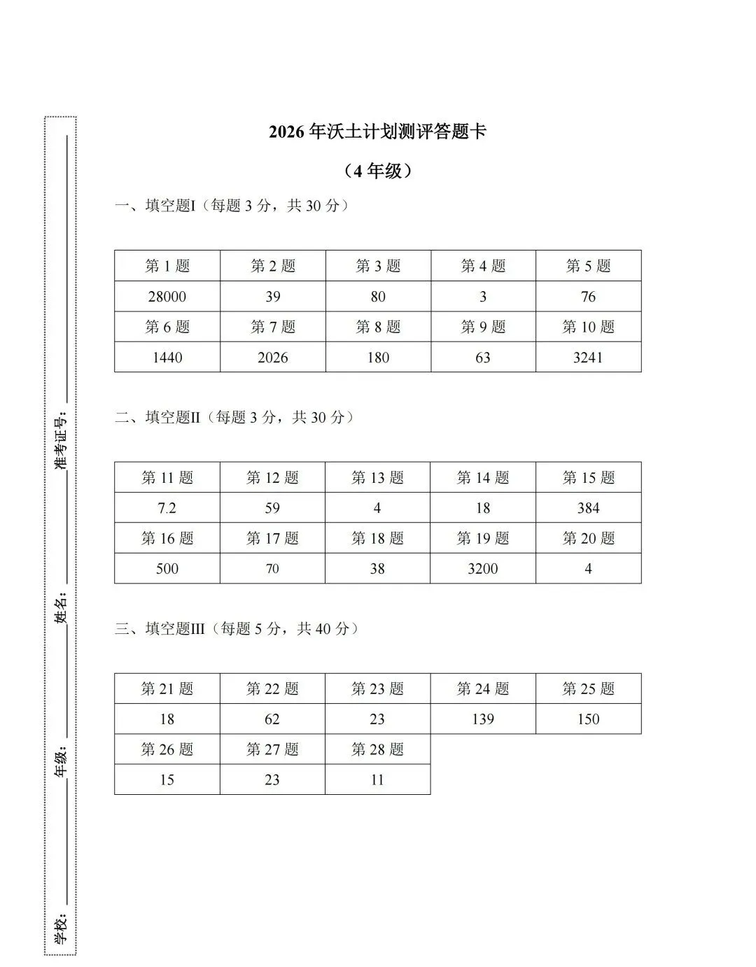 2026沃土计划测评试卷&答案(3-5年级)-第10张图片-四季读书网