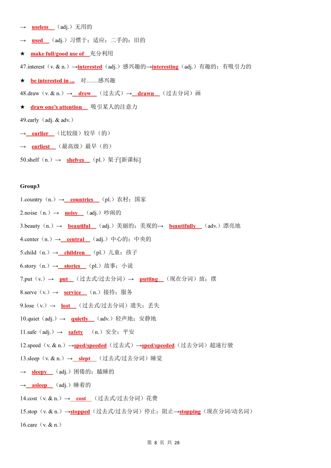 中考英语高频词汇词性转换,含背诵+默写-第8张图片-四季读书网